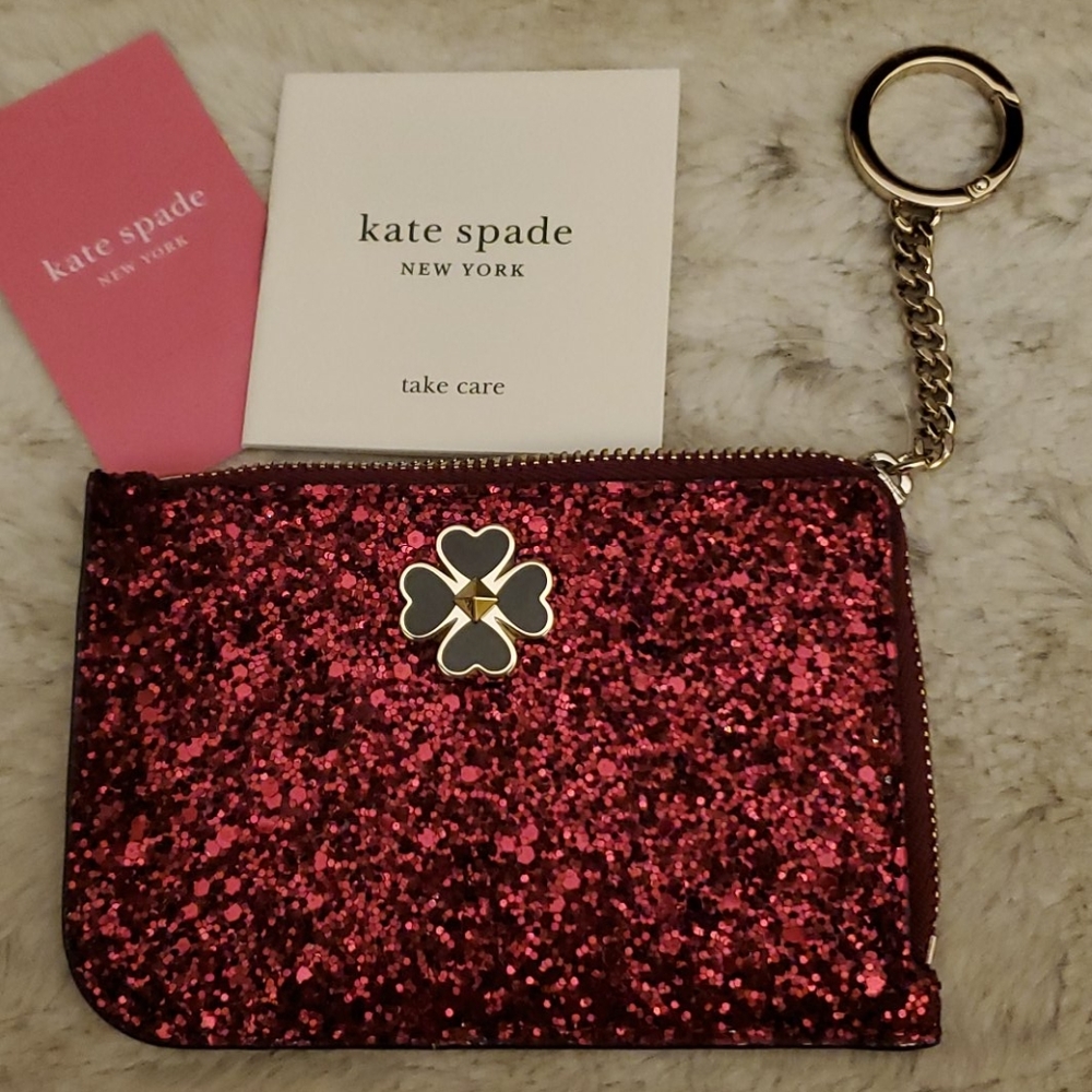 Kate Spade odette glitter med zip card holder.NWT